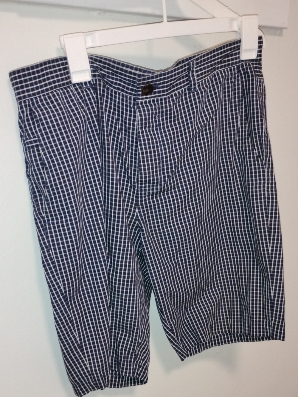 Theory Navy and White Checked Flat-Front Shorts